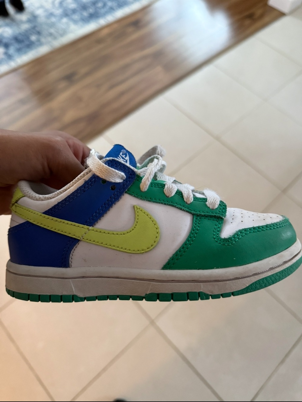 Nike Kids Dunks in Green, Blue & Neon Yellow